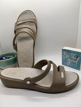 CROCS Women’s Taupe Strappy Wedge Sandals